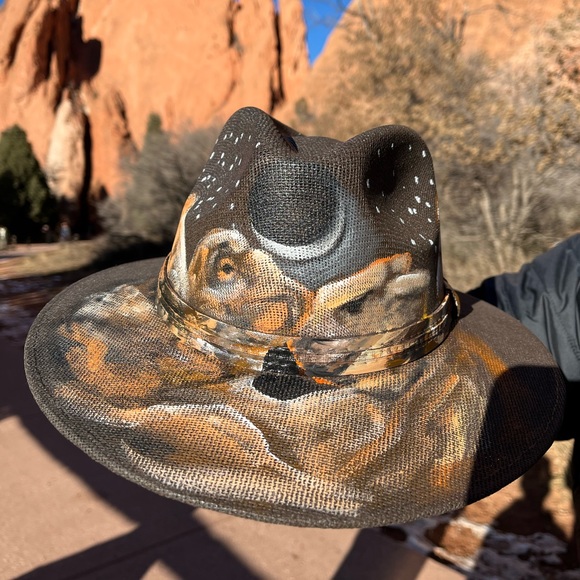 One-of-a-kind hand painted hat of Kissing Camels at Garden of the Gods - Picture 1 of 3